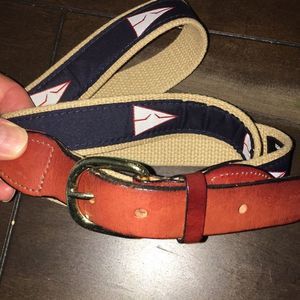 Brown & Creme Sailing flag yacht print Leather Woven Fabric Casual belt 42 XL